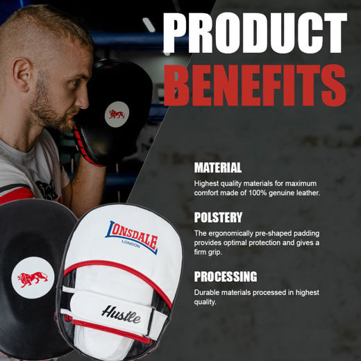 Εικόνα για HUSTLE - LEATHER HOOK & JAB PADS  BLACK/WHITE/RED 4
