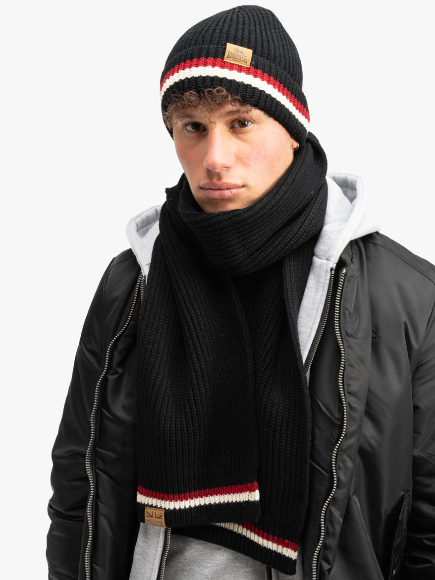 Εικόνα για Σκούφος & Κασκόλ (Σετ) BUTLEIGH LONSDALE Black/Red/Ecru