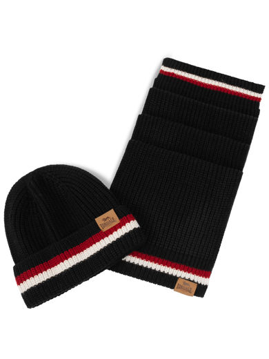 Εικόνα για Σκούφος & Κασκόλ (Σετ) BUTLEIGH LONSDALE Black/Red/Ecru 1